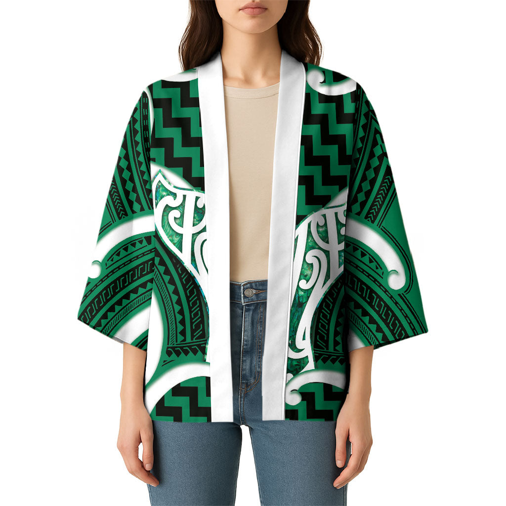 Aotearoa Atua Tangaroa Personalised Kimono God Of The Sea Maori Whale Tail Green