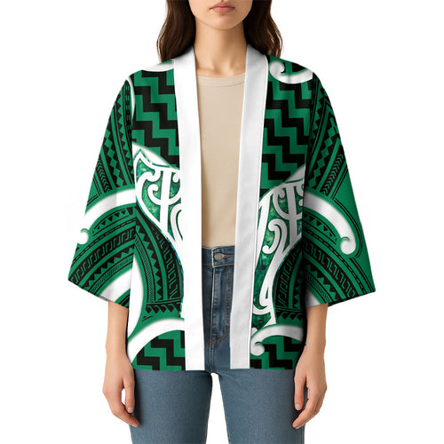 Aotearoa Atua Tangaroa Personalised Kimono God Of The Sea Maori Whale Tail Green