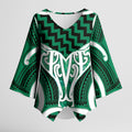 Aotearoa Atua Tangaroa Personalised Kimono Sleeve Blouse God Of The Sea Maori Whale Tail Green