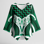 Aotearoa Atua Tangaroa Personalised Kimono Sleeve Blouse God Of The Sea Maori Whale Tail Green