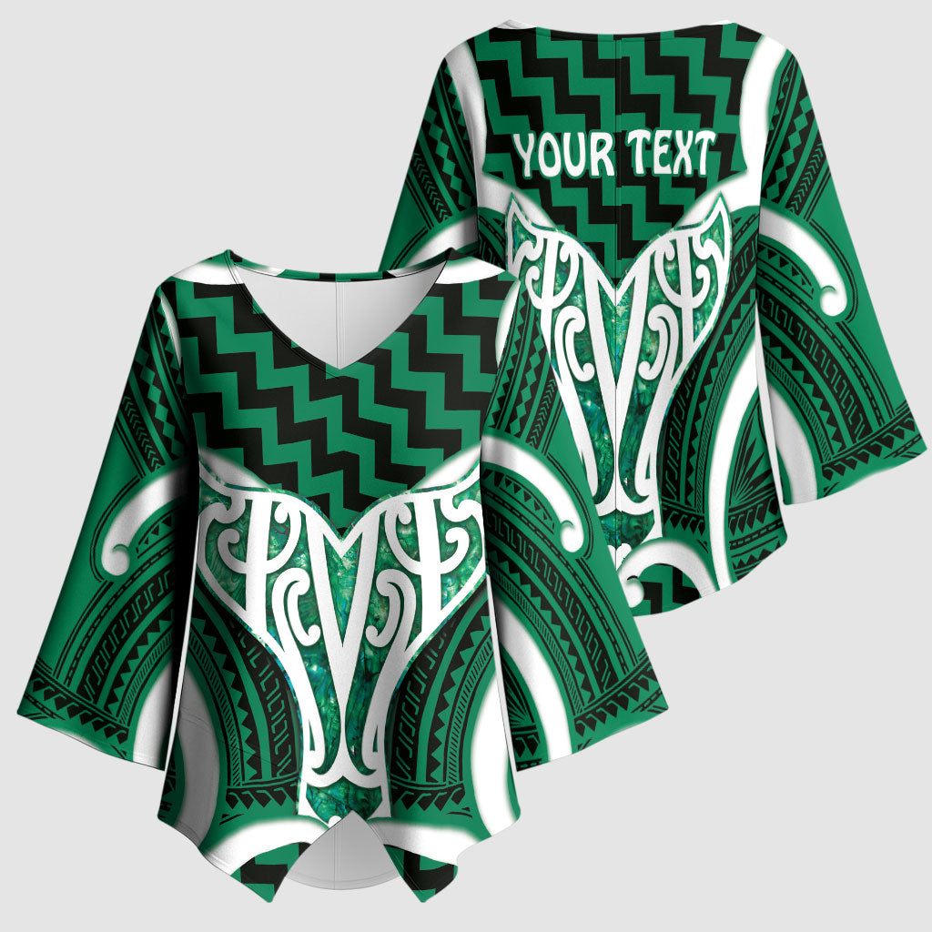 Aotearoa Atua Tangaroa Personalised Kimono Sleeve Blouse God Of The Sea Maori Whale Tail Green