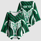 Aotearoa Atua Tangaroa Personalised Kimono Sleeve Blouse God Of The Sea Maori Whale Tail Green