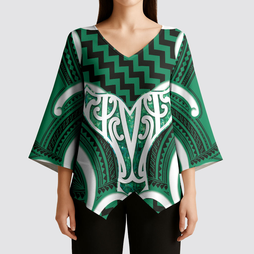 Aotearoa Atua Tangaroa Personalised Kimono Sleeve Blouse God Of The Sea Maori Whale Tail Green