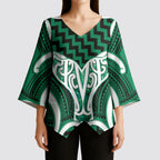 Aotearoa Atua Tangaroa Personalised Kimono Sleeve Blouse God Of The Sea Maori Whale Tail Green