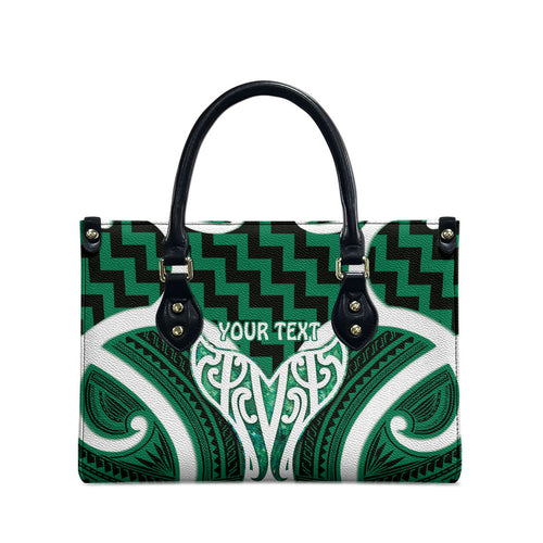 Aotearoa Atua Tangaroa Personalised Leather Bag God Of The Sea Maori Whale Tail Green
