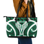 Aotearoa Atua Tangaroa Personalised Leather Tote Bag God Of The Sea Maori Whale Tail Green