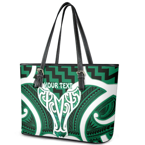 Aotearoa Atua Tangaroa Personalised Leather Tote Bag God Of The Sea Maori Whale Tail Green