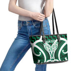 Aotearoa Atua Tangaroa Personalised Leather Tote Bag God Of The Sea Maori Whale Tail Green