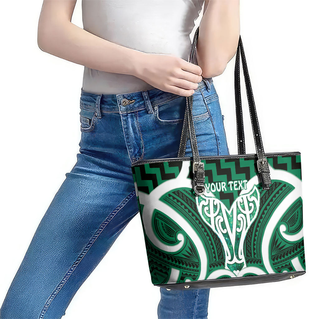 Aotearoa Atua Tangaroa Personalised Leather Tote Bag God Of The Sea Maori Whale Tail Green