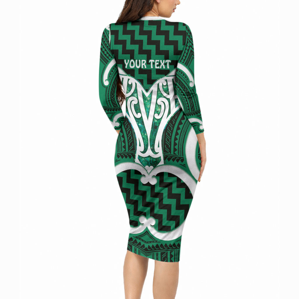 Aotearoa Atua Tangaroa Personalised Long Sleeve Bodycon Dress God Of The Sea Maori Whale Tail Green