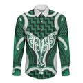 Aotearoa Atua Tangaroa Personalised Long Sleeve Button Shirt God Of The Sea Maori Whale Tail Green