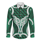 Aotearoa Atua Tangaroa Personalised Long Sleeve Button Shirt God Of The Sea Maori Whale Tail Green