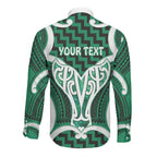 Aotearoa Atua Tangaroa Personalised Long Sleeve Button Shirt God Of The Sea Maori Whale Tail Green