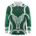 Aotearoa Atua Tangaroa Personalised Long Sleeve Polo Shirt God Of The Sea Maori Whale Tail Green
