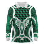 Aotearoa Atua Tangaroa Personalised Long Sleeve Polo Shirt God Of The Sea Maori Whale Tail Green