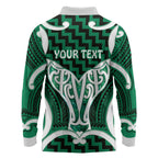 Aotearoa Atua Tangaroa Personalised Long Sleeve Polo Shirt God Of The Sea Maori Whale Tail Green