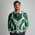 Aotearoa Atua Tangaroa Personalised Long Sleeve Polo Shirt God Of The Sea Maori Whale Tail Green