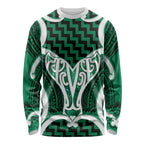 Aotearoa Atua Tangaroa Personalised Long Sleeve Shirt God Of The Sea Maori Whale Tail Green