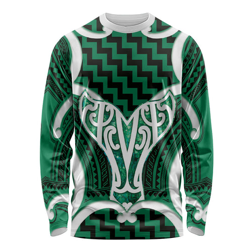 Aotearoa Atua Tangaroa Personalised Long Sleeve Shirt God Of The Sea Maori Whale Tail Green