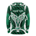 Aotearoa Atua Tangaroa Personalised Long Sleeve Shirt God Of The Sea Maori Whale Tail Green