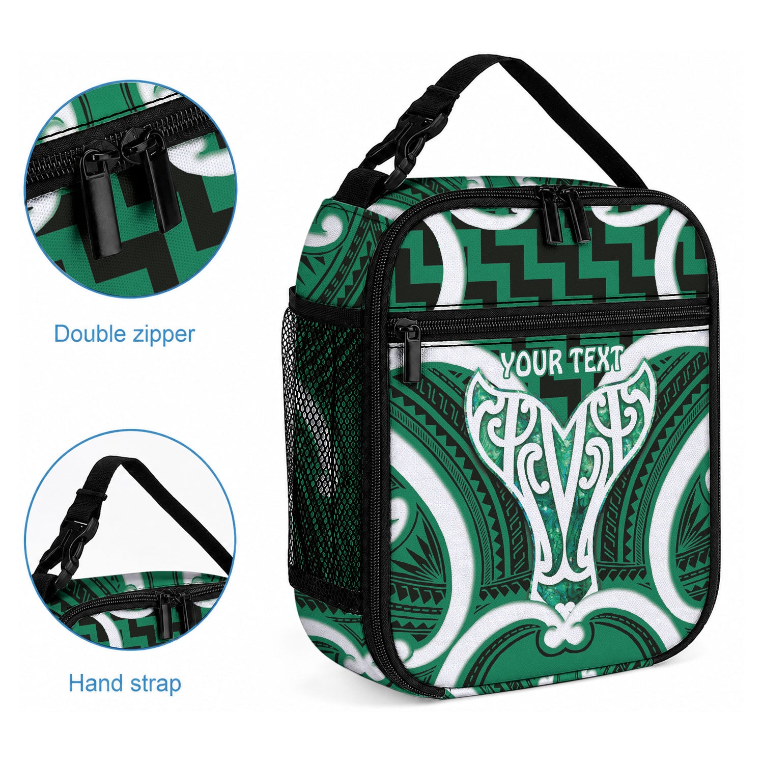 Aotearoa Atua Tangaroa Personalised Lunch Bag God Of The Sea Maori Whale Tail Green