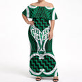 Aotearoa Atua Tangaroa Personalised Off Shoulder Maxi Dress God Of The Sea Maori Whale Tail Green