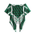 Aotearoa Atua Tangaroa Personalised Off Shoulder Wrap Waist Top God Of The Sea Maori Whale Tail Green