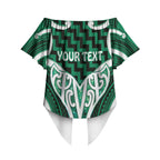 Aotearoa Atua Tangaroa Personalised Off Shoulder Wrap Waist Top God Of The Sea Maori Whale Tail Green