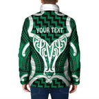 Aotearoa Atua Tangaroa Personalised Padded Jacket God Of The Sea Maori Whale Tail Green
