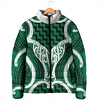 Aotearoa Atua Tangaroa Personalised Padded Jacket God Of The Sea Maori Whale Tail Green