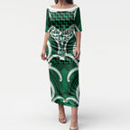 Aotearoa Atua Tangaroa Personalised Puletasi God Of The Sea Maori Whale Tail Green