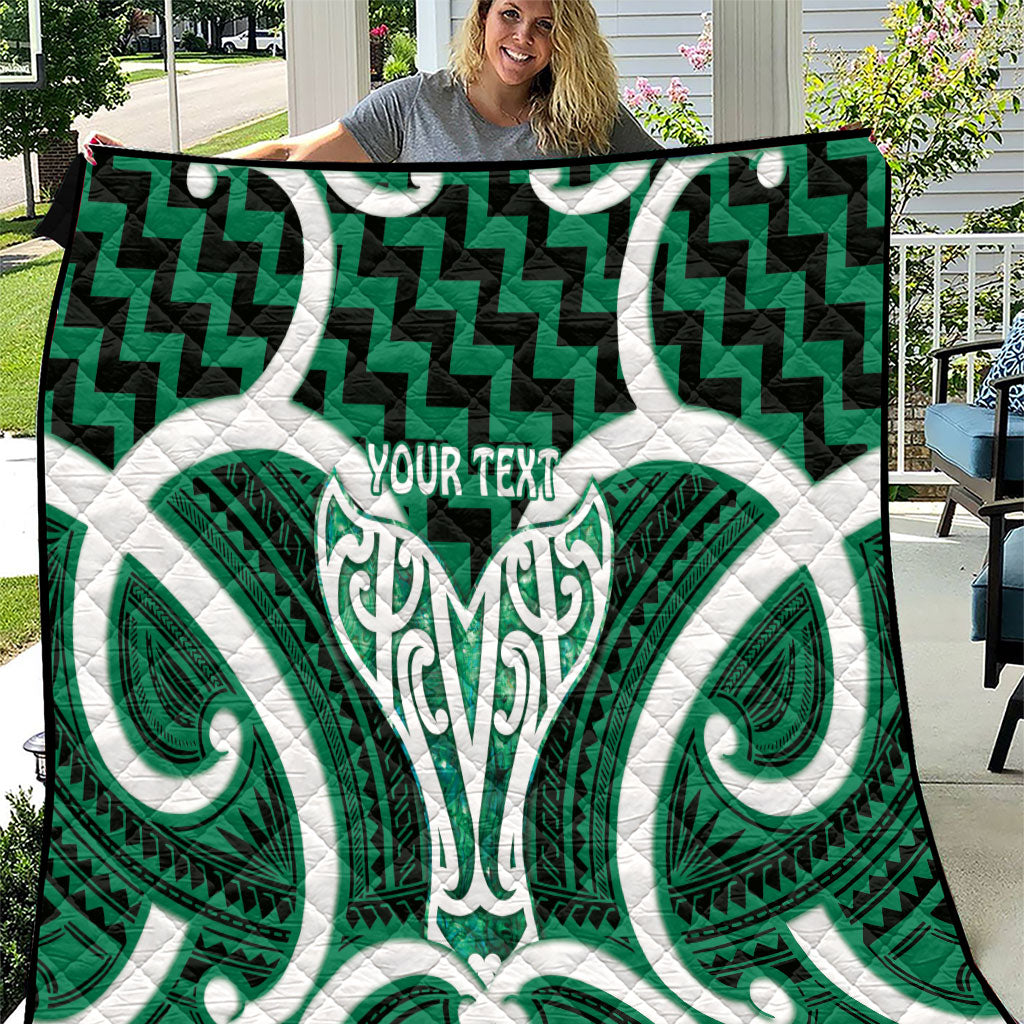 Aotearoa Atua Tangaroa Personalised Quilt God Of The Sea Maori Whale Tail Green