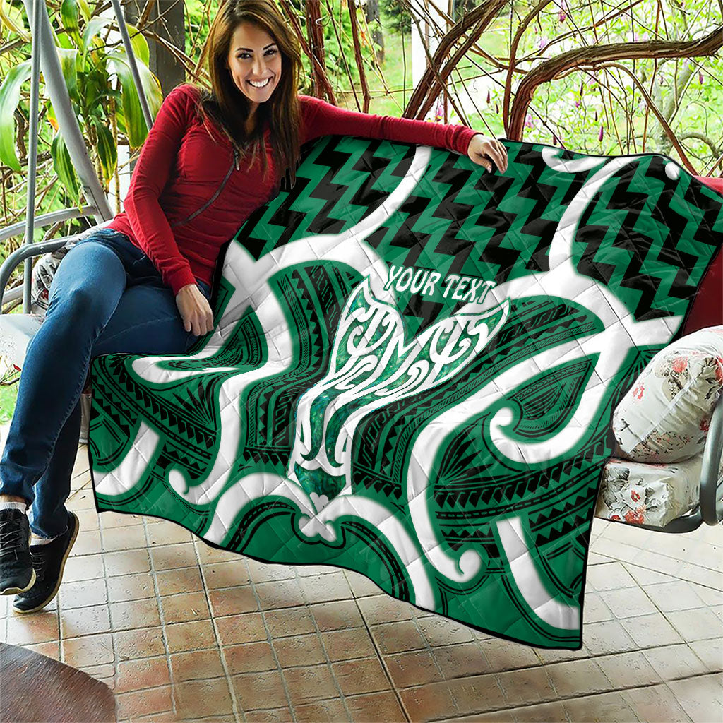 Aotearoa Atua Tangaroa Personalised Quilt God Of The Sea Maori Whale Tail Green