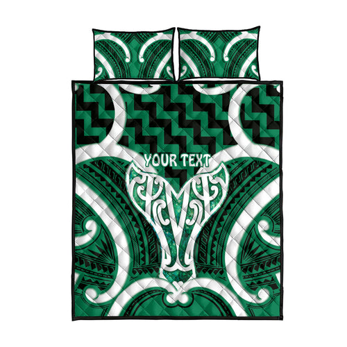 Aotearoa Atua Tangaroa Personalised Quilt Bed Set God Of The Sea Maori Whale Tail Green