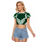 Aotearoa Atua Tangaroa Personalised Raglan Cropped T Shirt God Of The Sea Maori Whale Tail Green