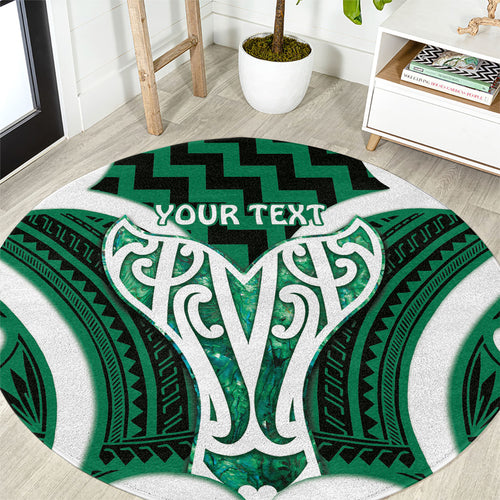 Aotearoa Atua Tangaroa Personalised Round Carpet God Of The Sea Maori Whale Tail Green