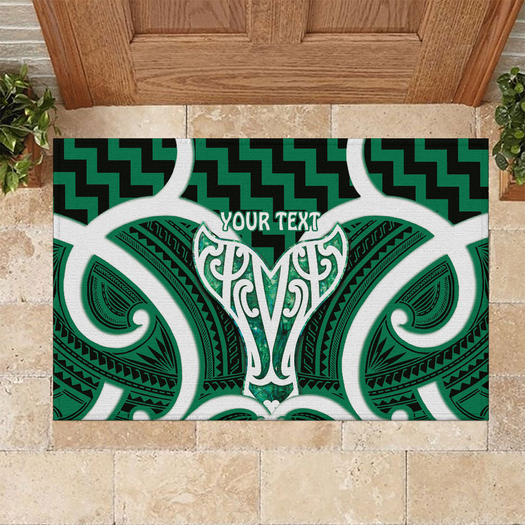 Aotearoa Atua Tangaroa Personalised Rubber Doormat God Of The Sea Maori Whale Tail Green