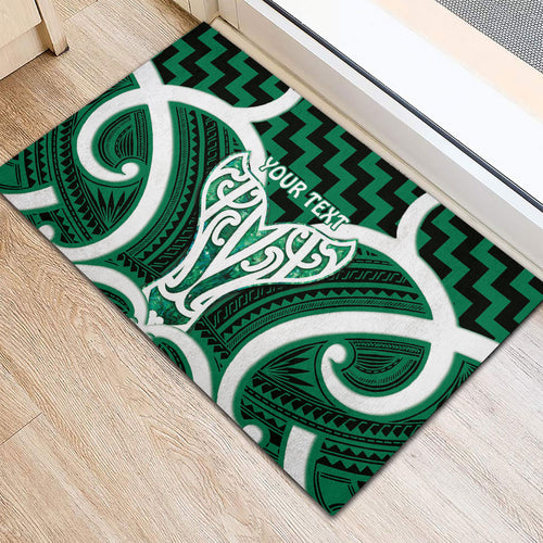 Aotearoa Atua Tangaroa Personalised Rubber Doormat God Of The Sea Maori Whale Tail Green