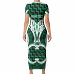 Aotearoa Atua Tangaroa Personalised Short Sleeve Bodycon Dress God Of The Sea Maori Whale Tail Green