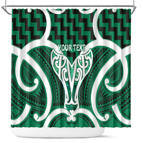 Aotearoa Atua Tangaroa Personalised Shower Curtain God Of The Sea Maori Whale Tail Green