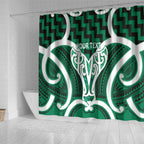 Aotearoa Atua Tangaroa Personalised Shower Curtain God Of The Sea Maori Whale Tail Green