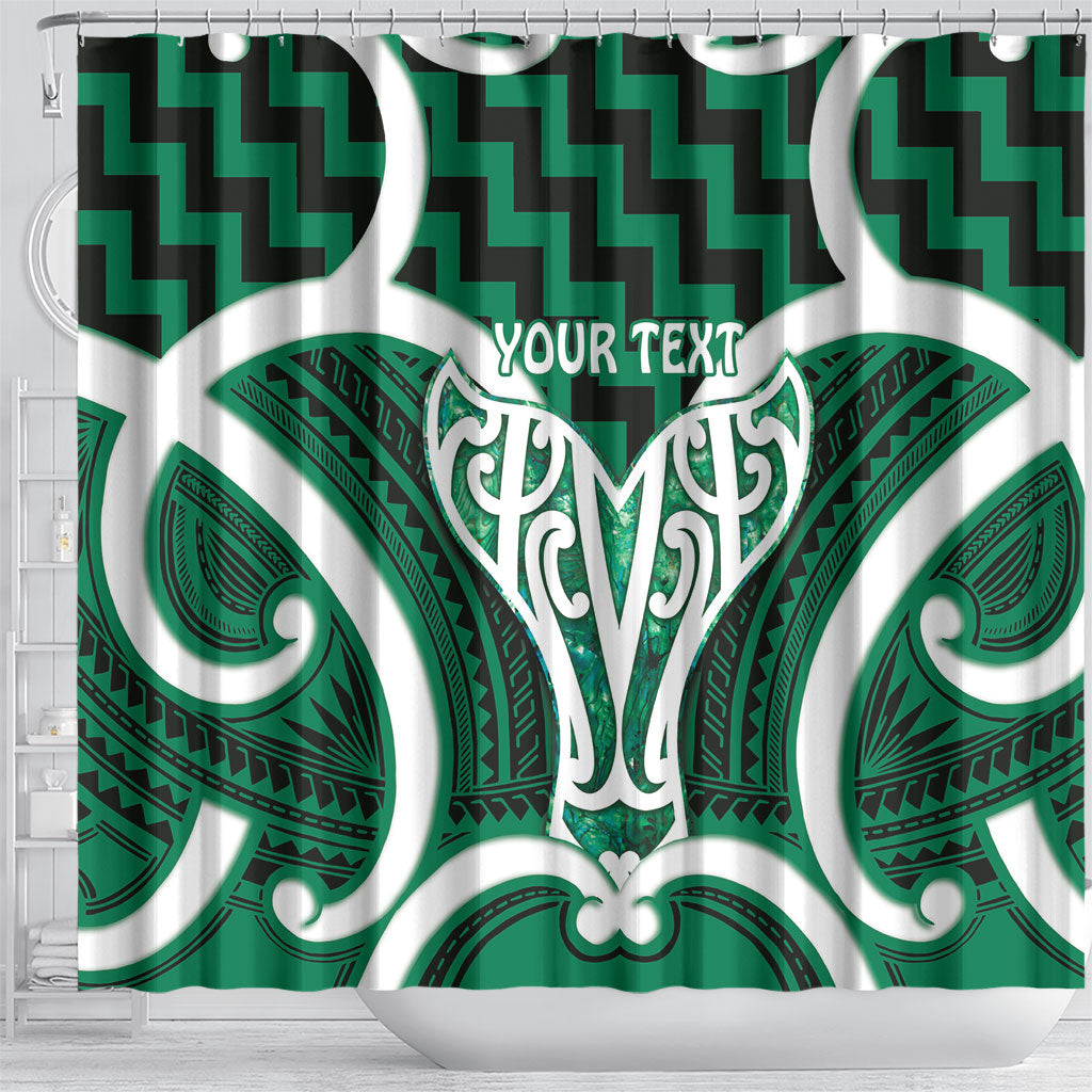 Aotearoa Atua Tangaroa Personalised Shower Curtain God Of The Sea Maori Whale Tail Green