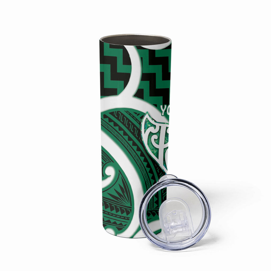 Aotearoa Atua Tangaroa Personalised Skinny Tumbler God Of The Sea Maori Whale Tail Green