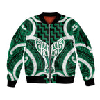 Aotearoa Atua Tangaroa Personalised Sleeve Zip Bomber Jacket God Of The Sea Maori Whale Tail Green