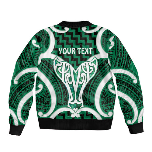 Aotearoa Atua Tangaroa Personalised Sleeve Zip Bomber Jacket God Of The Sea Maori Whale Tail Green