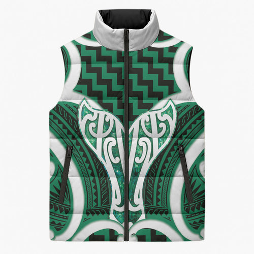 Aotearoa Atua Tangaroa Personalised Sleeveless Puffer Jacket God Of The Sea Maori Whale Tail Green