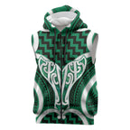 Aotearoa Atua Tangaroa Personalised Sleeveless Zip Hoodie God Of The Sea Maori Whale Tail Green