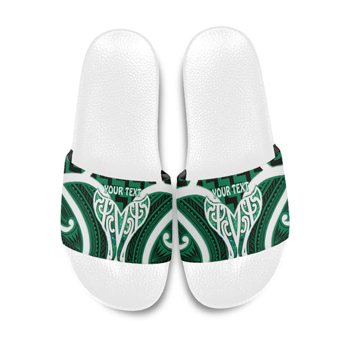 Aotearoa Atua Tangaroa Personalised Slide Sandals God Of The Sea Maori Whale Tail Green