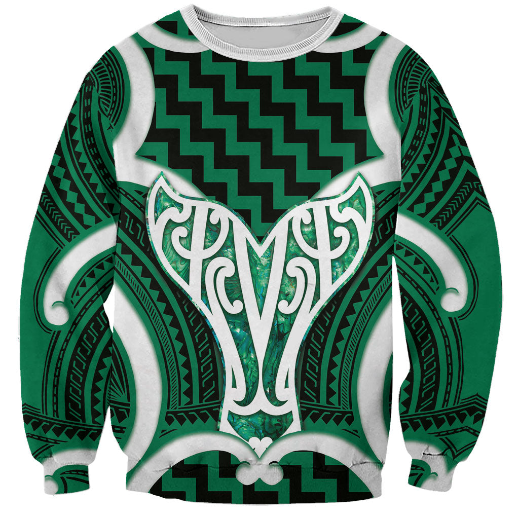 Aotearoa Atua Tangaroa Personalised Sweatshirt God Of The Sea Maori Whale Tail Green