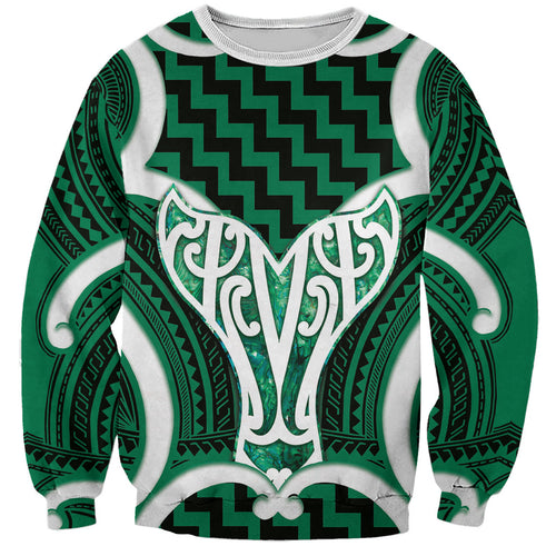 Aotearoa Atua Tangaroa Personalised Sweatshirt God Of The Sea Maori Whale Tail Green
